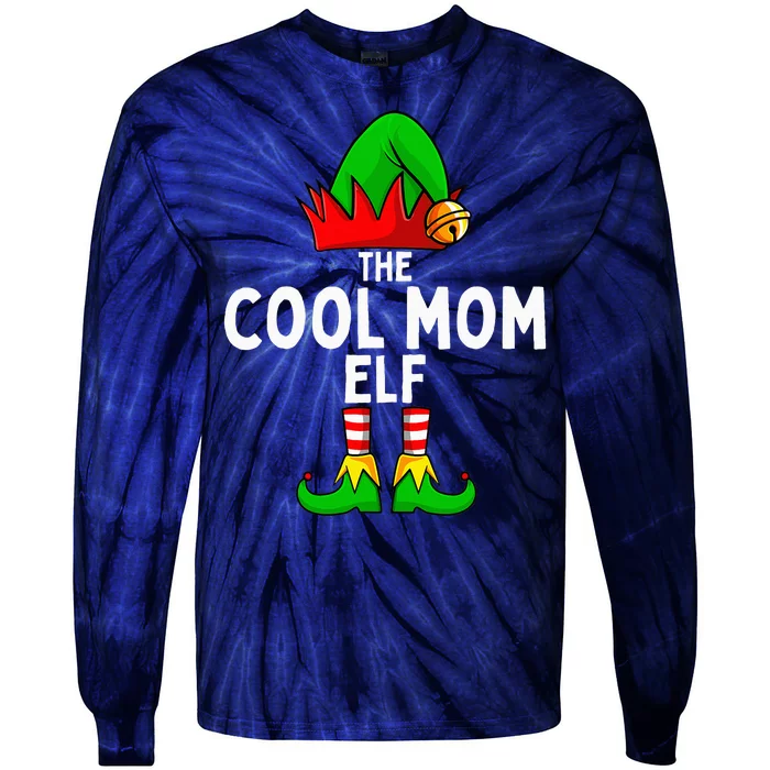 Cool Mom Elf Matching Family Christmas Women Tie-Dye Long Sleeve Shirt