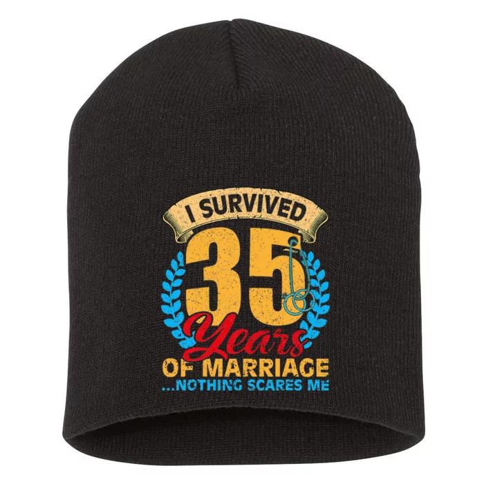 Couples Married for 35 years Funny 35th wedding anniversary Short Acrylic Beanie