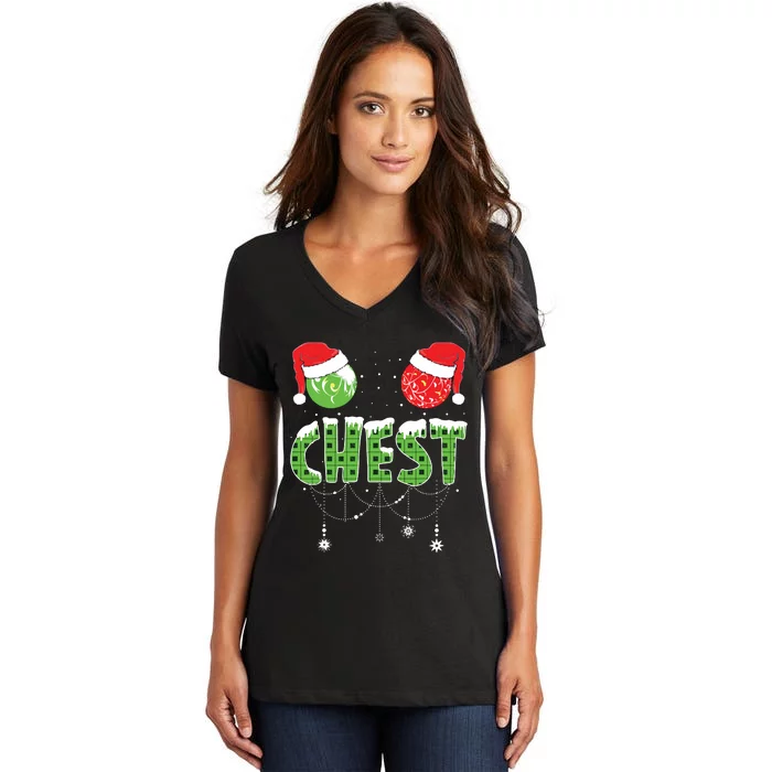 Chestnuts Matching Family Funny Chest Nuts Christmas Couples Women's V-Neck T-Shirt