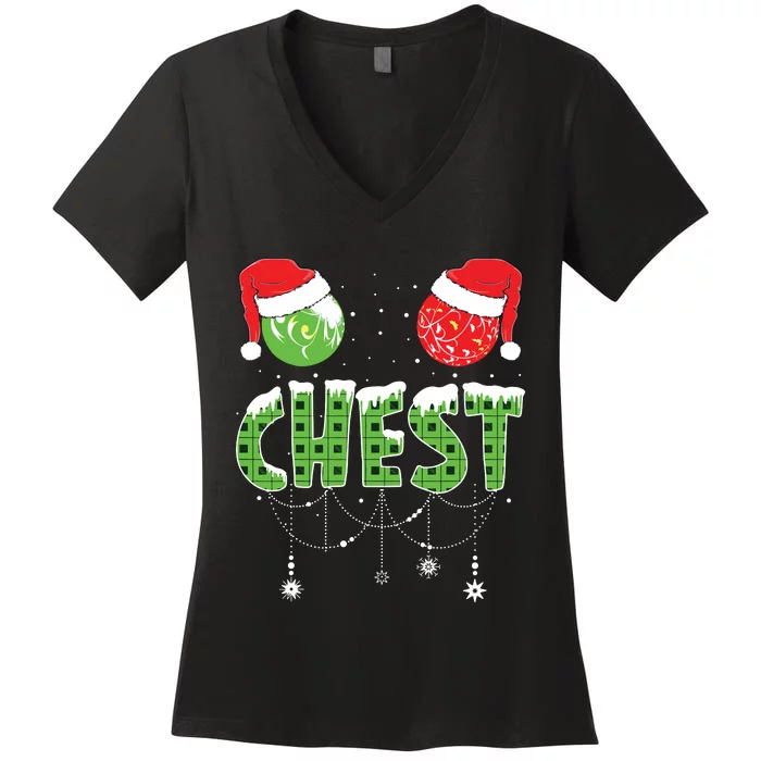 Chestnuts Matching Family Funny Chest Nuts Christmas Couples Women's V-Neck T-Shirt