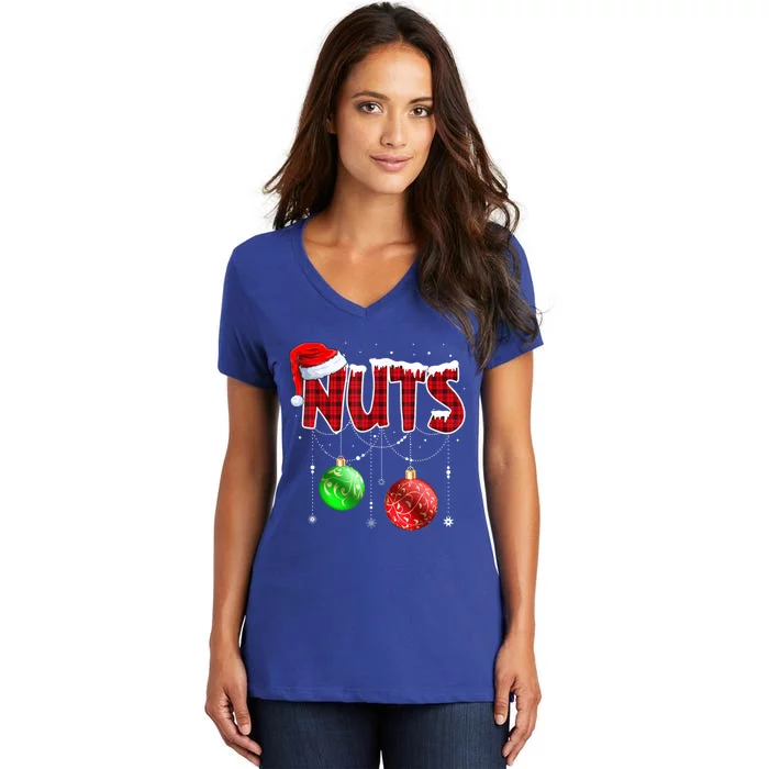 Chestnuts Matching Family Funny Chest Nuts Christmas Couples Gift Women's V-Neck T-Shirt