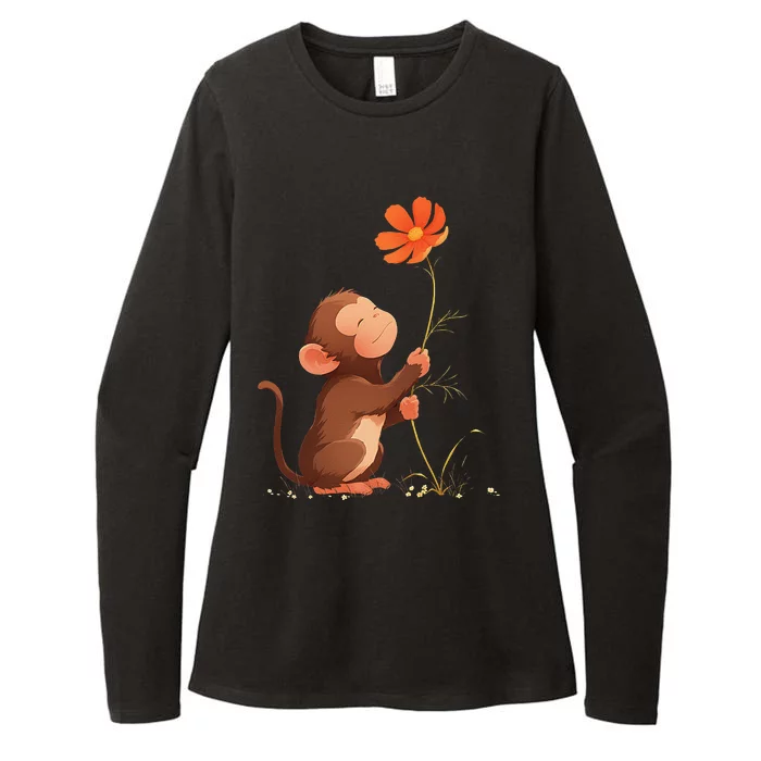 Cute Monkey Flower Womens CVC Long Sleeve Shirt