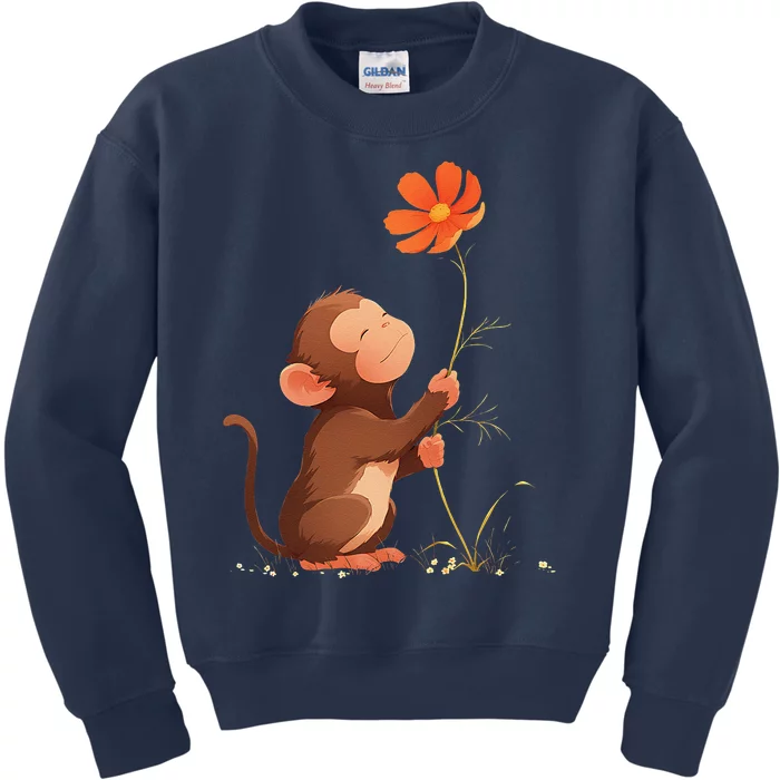 Cute Monkey Flower Kids Sweatshirt