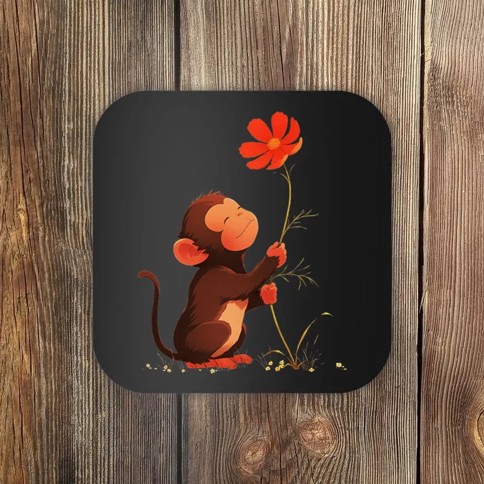 Cute Monkey Flower Adorable Animal Coaster