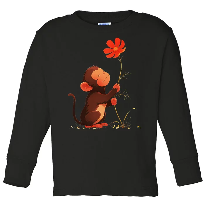 Cute Monkey Flower Adorable Animal Toddler Long Sleeve Shirt