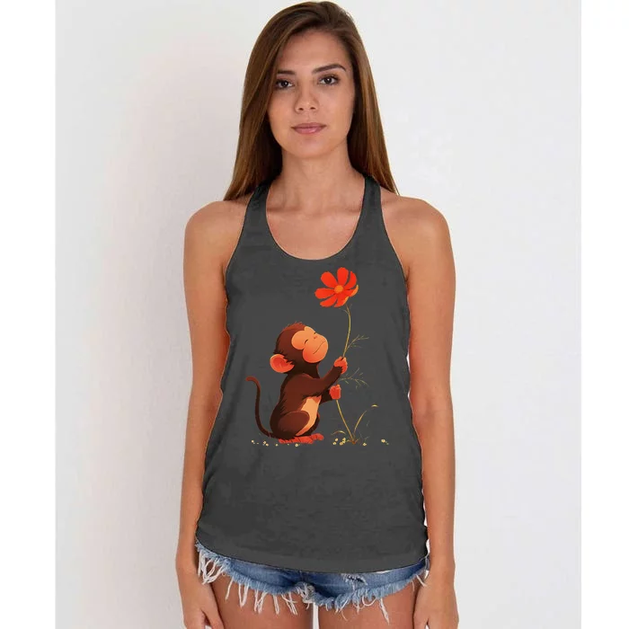 Cute Monkey Flower Adorable Animal Women's Knotted Racerback Tank