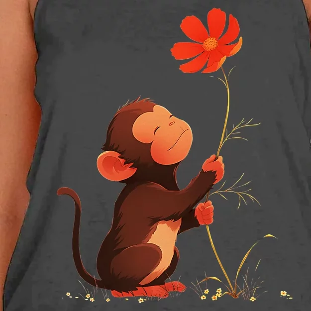 Cute Monkey Flower Adorable Animal Women's Knotted Racerback Tank