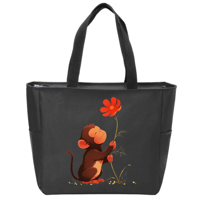 Cute Monkey Flower Adorable Animal Zip Tote Bag