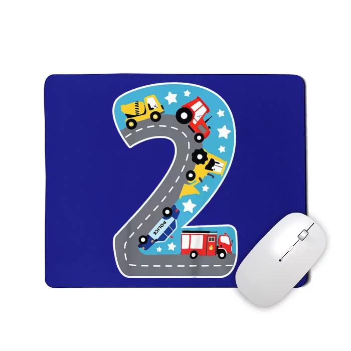 Construction Machines Fire Brigade Police 2nd Birthday Mousepad