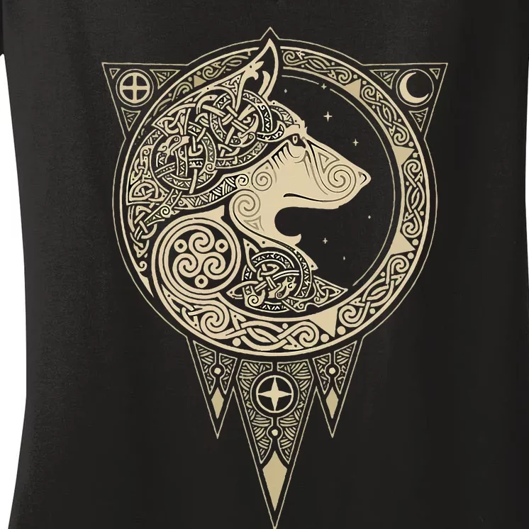 Celtic Mythology Fenrir Wolf Runes Women's V-Neck T-Shirt