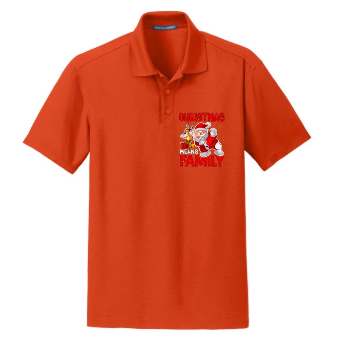 Christmas Means Family Santa Reindeer Dry Zone Grid Performance Polo