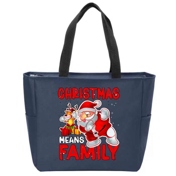 Christmas Means Family Santa Reindeer Zip Tote Bag