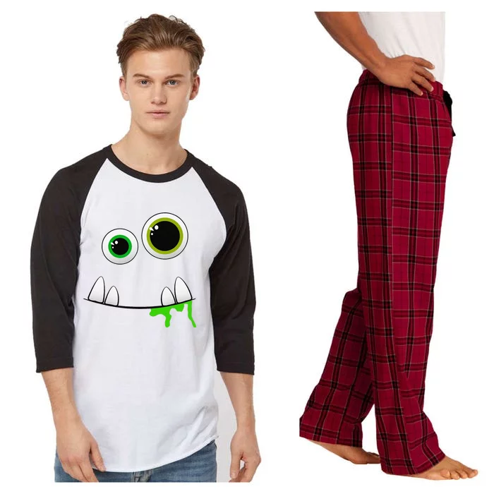 Cute Monster Face Halloween Group Costume Gift Raglan Sleeve Pajama Set