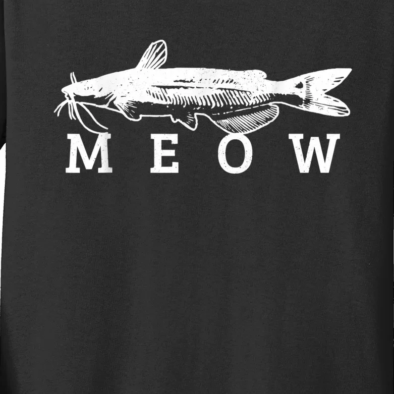 Catfish Meow Funny Catfishing Fishing Fisherman Gift Kids Long Sleeve Shirt