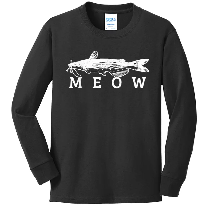 Catfish Meow Funny Catfishing Fishing Fisherman Gift Kids Long Sleeve Shirt