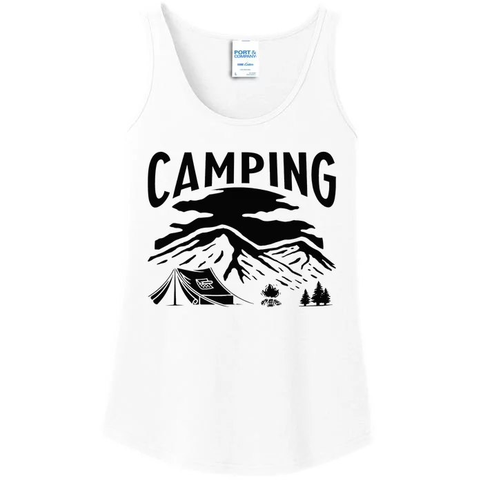 camping mountains forrest tent Ladies Essential Tank