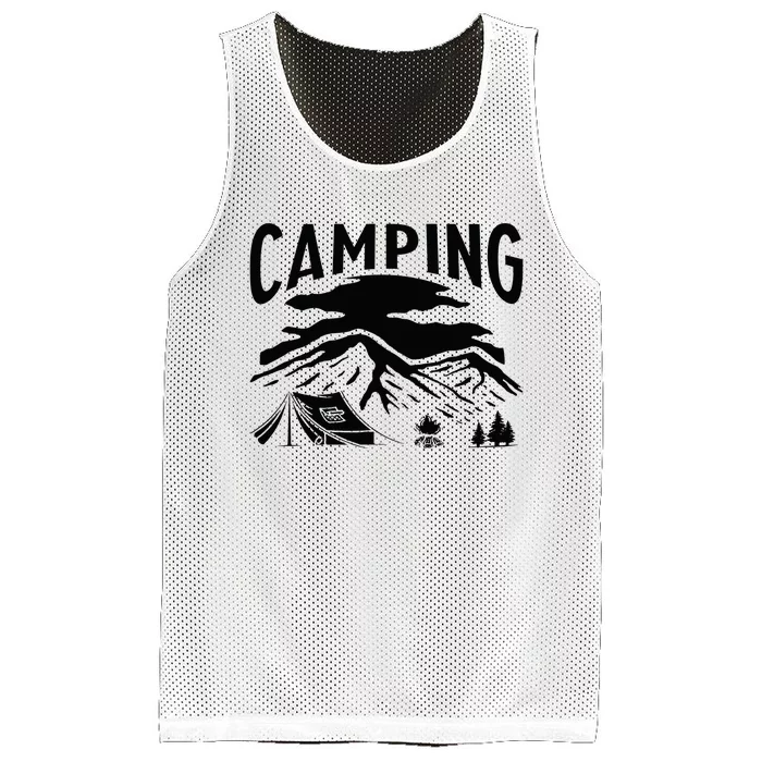 camping mountains forrest tent Mesh Reversible Basketball Jersey Tank