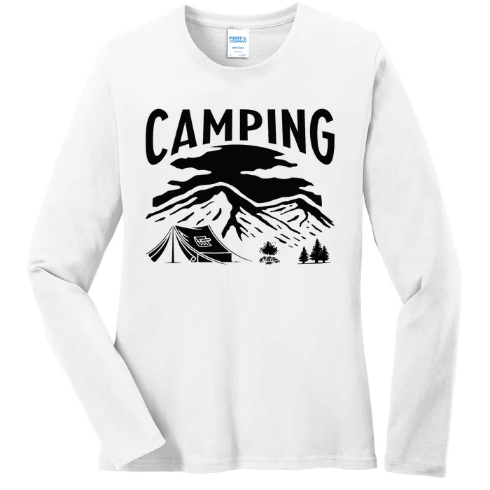 camping mountains forrest tent Ladies Long Sleeve Shirt