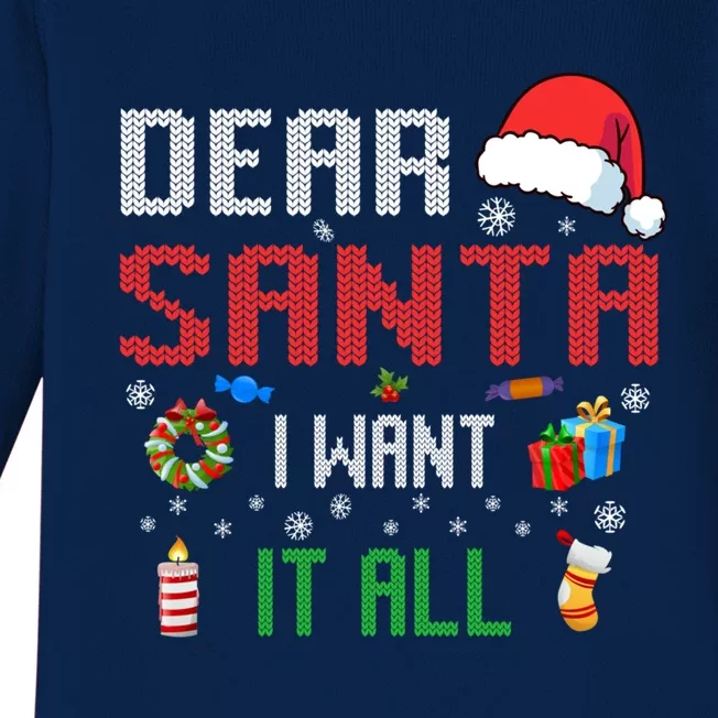 Christmas Matching Family Dear Santa I Want It All Gift Baby Long Sleeve Bodysuit