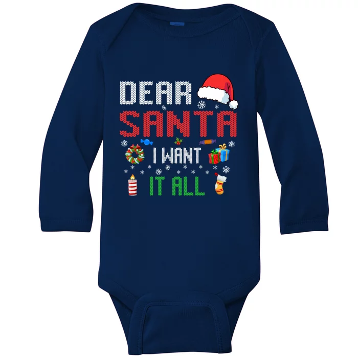 Christmas Matching Family Dear Santa I Want It All Gift Baby Long Sleeve Bodysuit