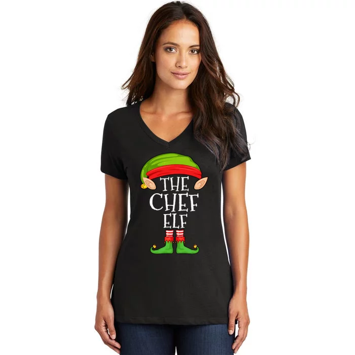 Christmas Matching Family Elf Pajama The Chef Elf Women's V-Neck T-Shirt