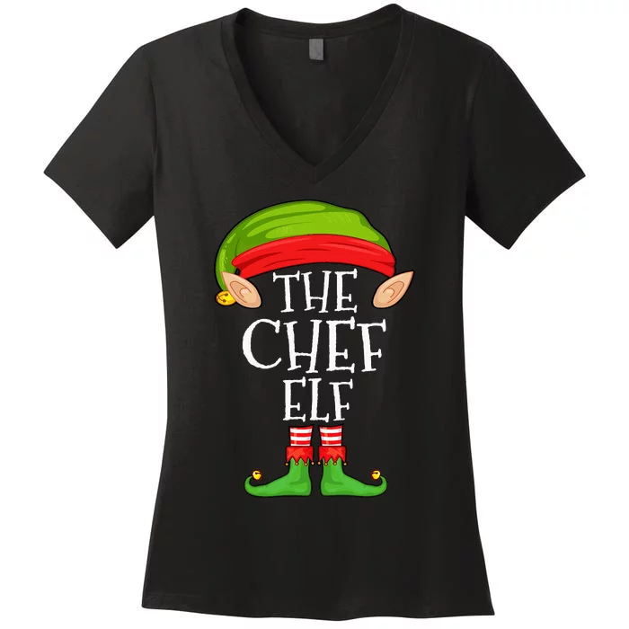 Christmas Matching Family Elf Pajama The Chef Elf Women's V-Neck T-Shirt