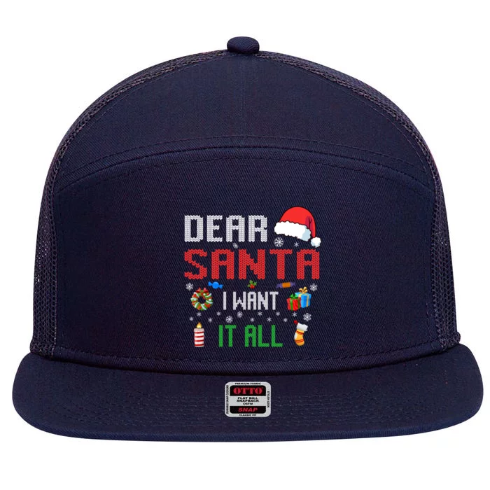 Christmas Matching Family Dear Santa I Want It All Gift 7 Panel Mesh Trucker Snapback Hat