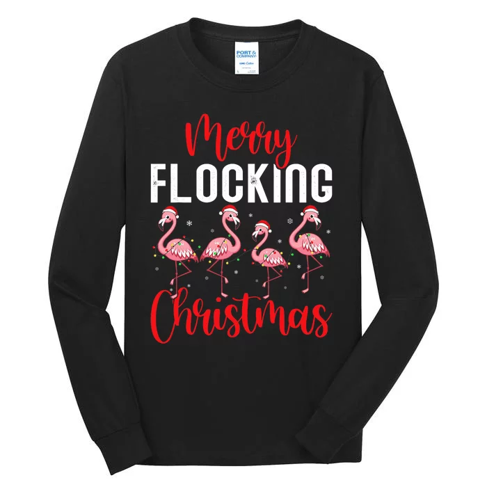 Christmas Merry Flocking Christmas Flamingo Tall Long Sleeve T-Shirt