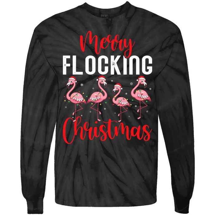 Christmas Merry Flocking Christmas Flamingo Tie-Dye Long Sleeve Shirt