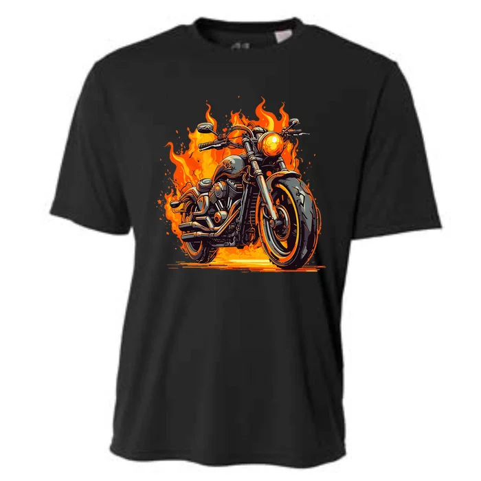 Cool Motorbike Flames And Burning Cooling Performance Crew T-Shirt