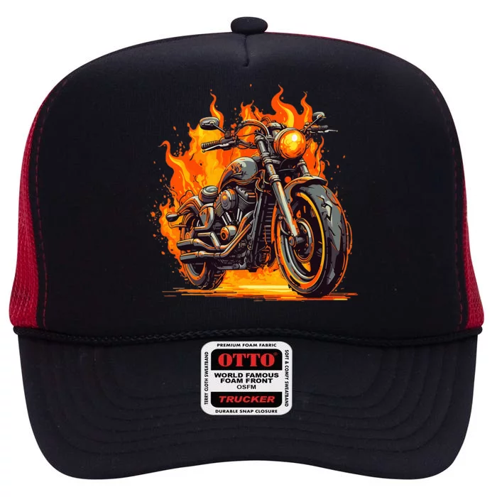 Cool Motorbike Flames And Burning High Crown Mesh Trucker Hat