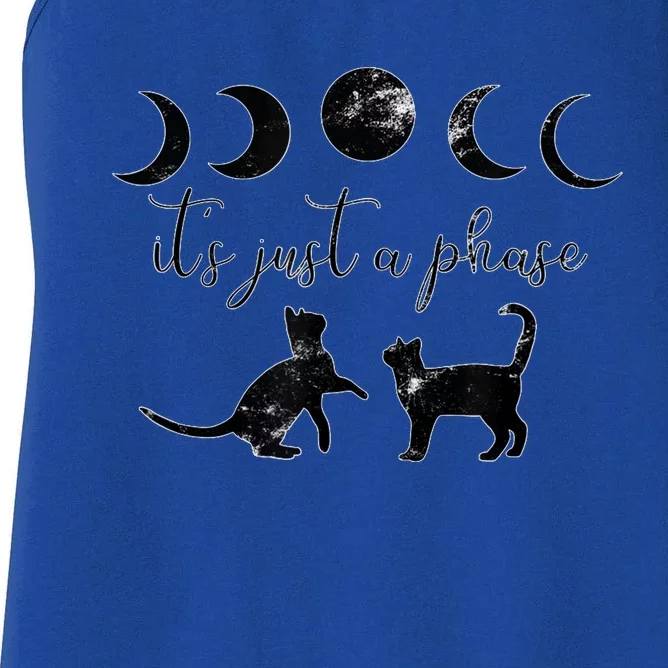 Cats Motif Funny Fun Retro Moon Quote Its Just A Phase Women's Racerback Tank