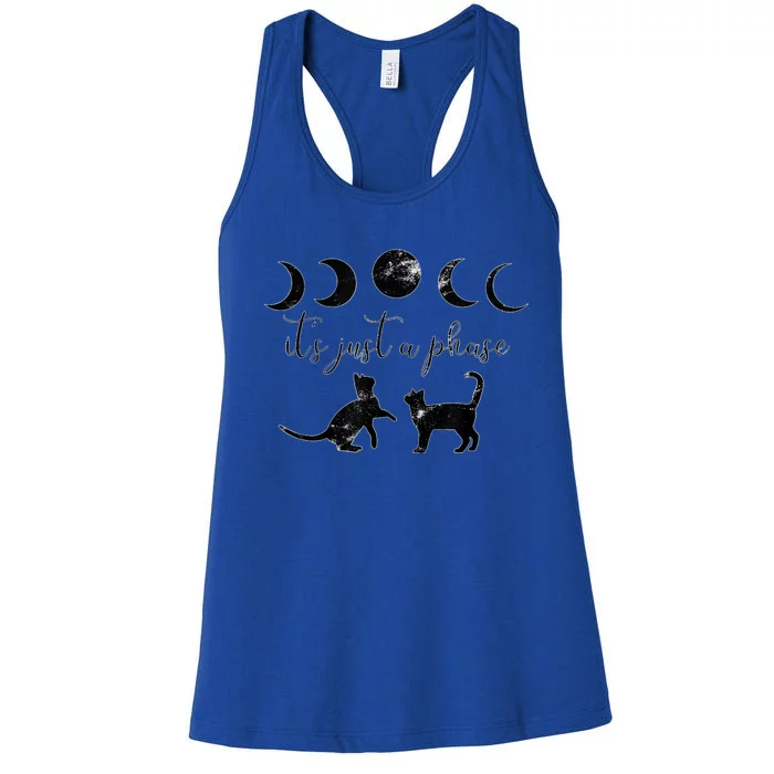 Cats Motif Funny Fun Retro Moon Quote Its Just A Phase Women's Racerback Tank