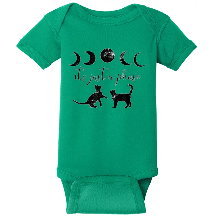 Cats Motif Funny Fun Retro Moon Quote Its Just A Phase Baby Bodysuit