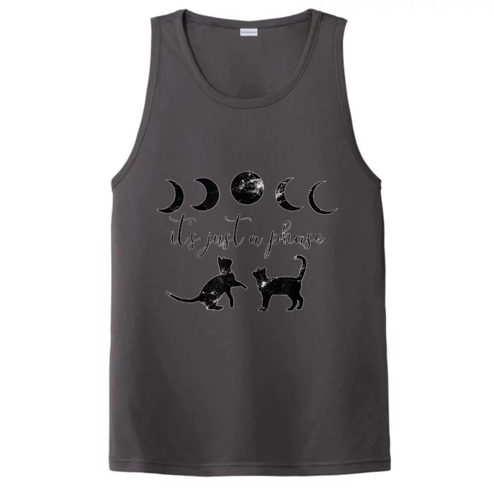 Cats Motif Funny Fun Retro Moon Quote Its Just A Phase Performance Tank