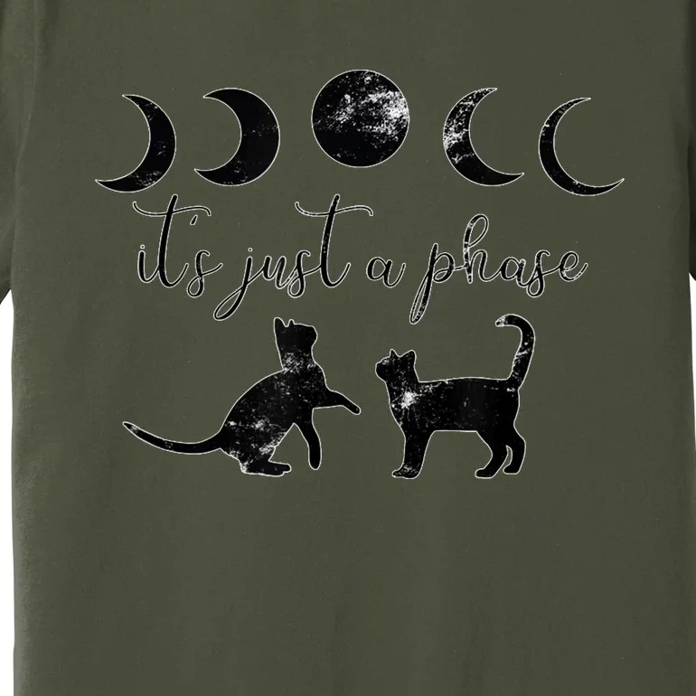 Cats Motif Funny Fun Retro Moon Quote Its Just A Phase Premium T-Shirt