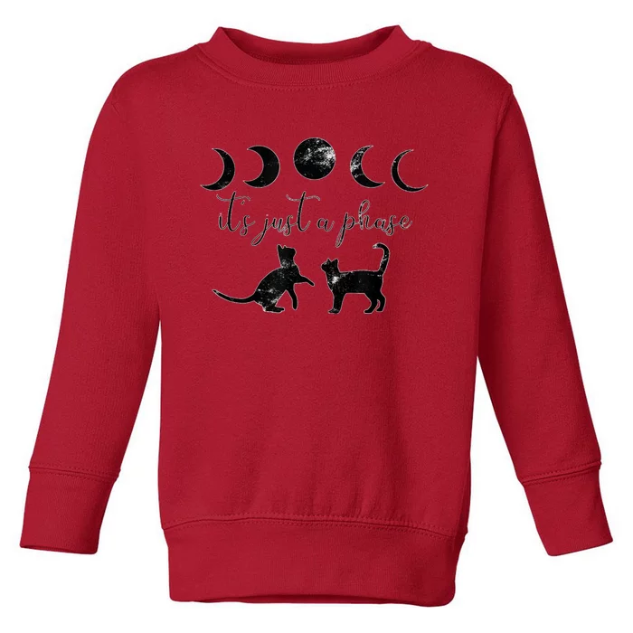 Cats Motif Funny Fun Retro Moon Quote Its Just A Phase Toddler Sweatshirt