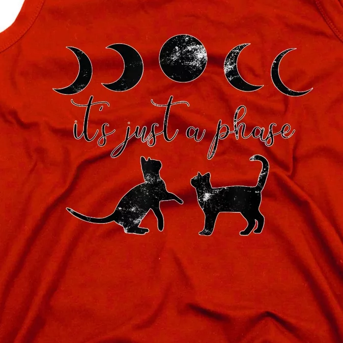 Cats Motif Funny Fun Retro Moon Quote Its Just A Phase Tank Top