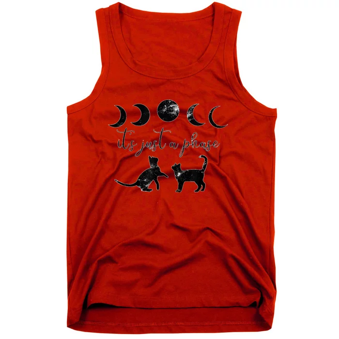 Cats Motif Funny Fun Retro Moon Quote Its Just A Phase Tank Top