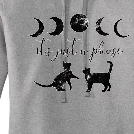 Cats Motif Funny Fun Retro Moon Quote Its Just A Phase Women's Pullover Hoodie