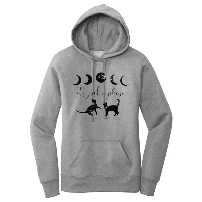 Cats Motif Funny Fun Retro Moon Quote Its Just A Phase Women's Pullover Hoodie