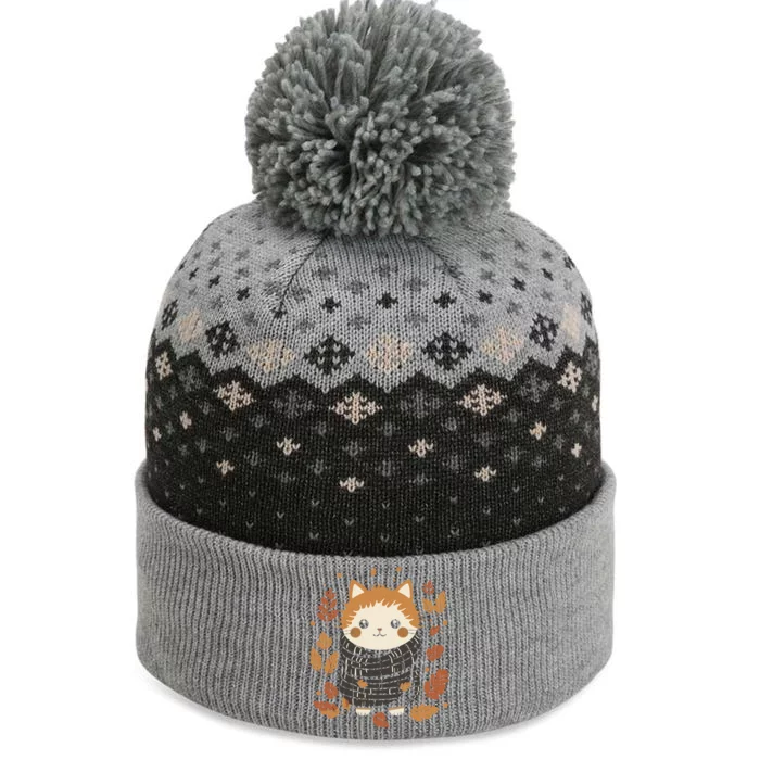 Cat Mom Fall Vibes Autumn Cozy Kitten Art Gift The Baniff Cuffed Pom Beanie