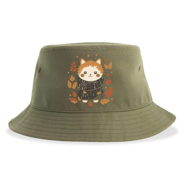 Cat Mom Fall Vibes Autumn Cozy Kitten Art Gift Sustainable Bucket Hat