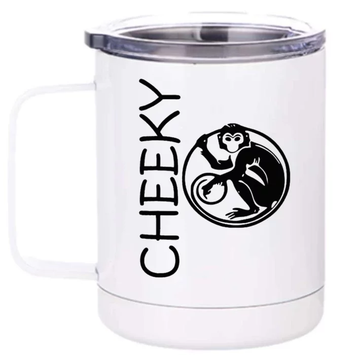 Cheeky Monkey Fun Primate Black Tattoo Art Front & Back 12oz Stainless Steel Tumbler Cup