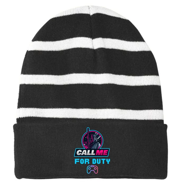 Call Me For Duty, Console Gaming Arcade Winning Mood Striped Beanie with Solid Band