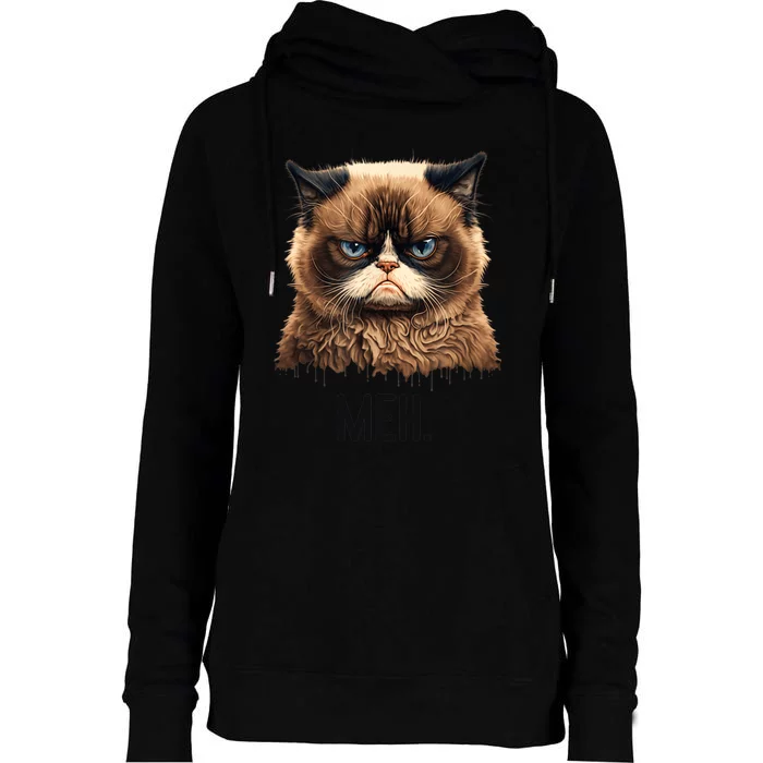 Cat Meh Funny Cat Lover Kitten Quotes Women Womens Funnel Neck Pullover Hood