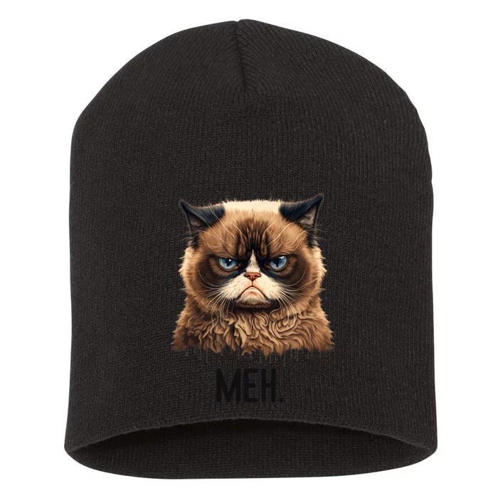 Cat Meh Funny Cat Lover Kitten Quotes Women Short Acrylic Beanie