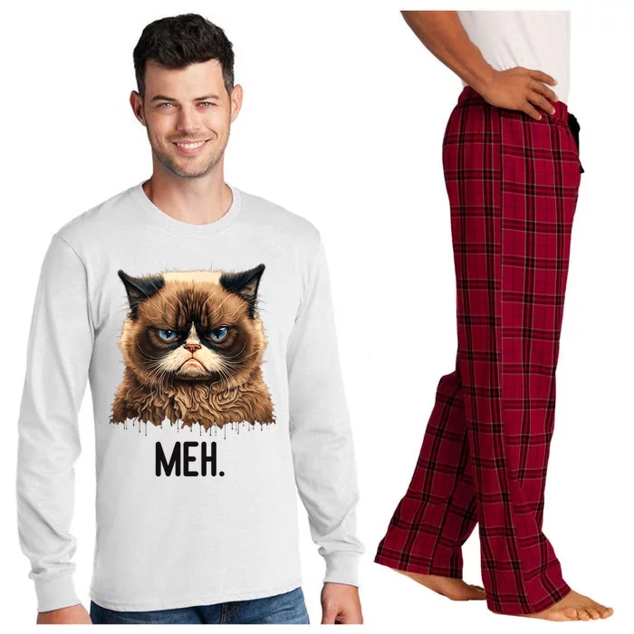 Cat Meh Funny Cat Lover Kitten Quotes Women Long Sleeve Pajama Set