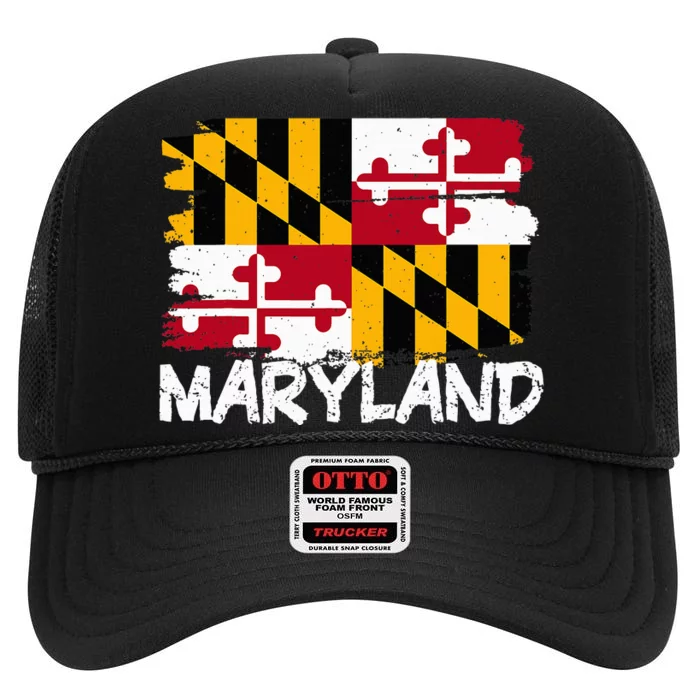 Cool Maryland Flag High Crown Mesh Trucker Hat