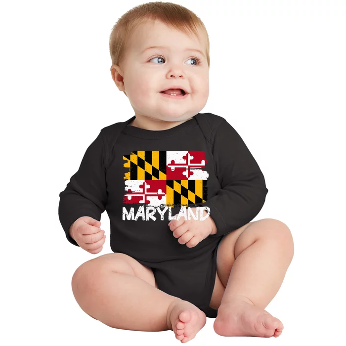 Cool Maryland Flag Baby Long Sleeve Bodysuit